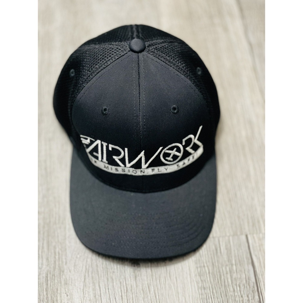 Flexfit Hat Mens L-XL Black Fairwork Aviation Las Vegas Helicopter Mesh Cap
